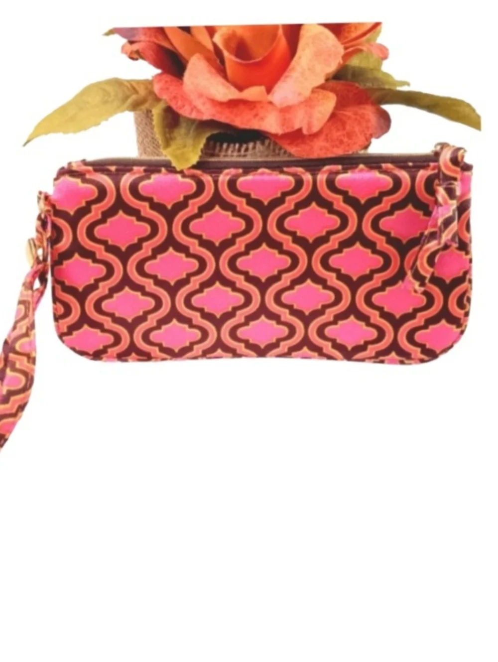 Victoria's Secret Wristlet | EUC | Pink, Brown & Yellow | Goldtone Hardward
